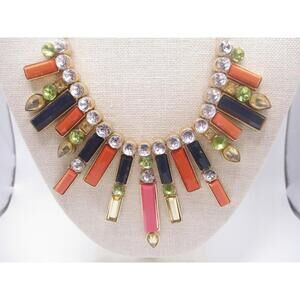 colorful geometric bib statement necklace 18" pink orange black 0052